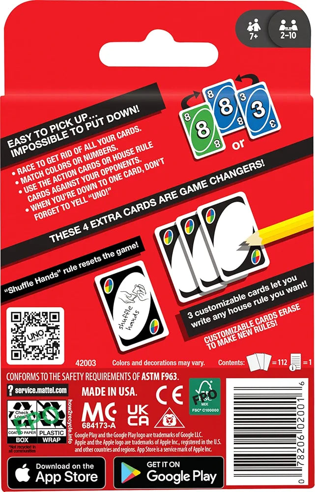 Mattel Uno Playing Card Game for 7 Yrs and Above for Adult,Set of 112 Cards, Multicolor